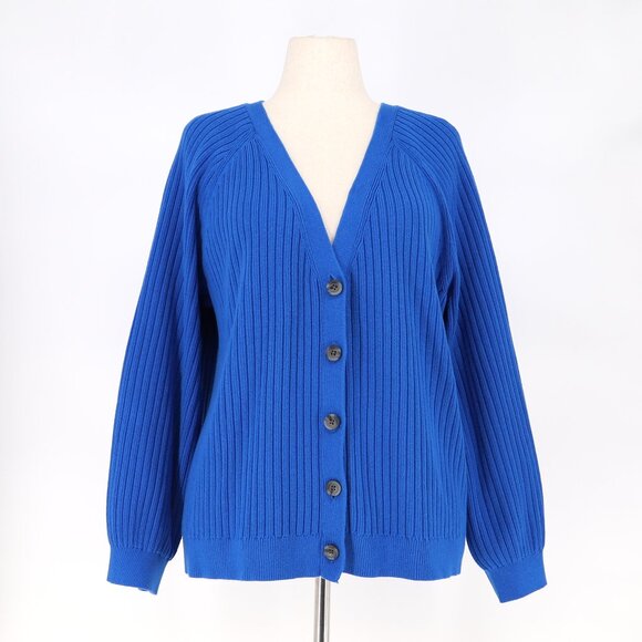 TALBOTS Soft V-Neck Cardigan Classic Ribbing Button Front Royal Blue Size 2X - Picture 1 of 7